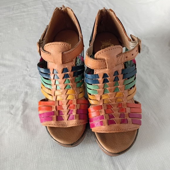 Huellas Mexicanas Leather Handmade Rainbow Block Heels Huarache Sandals  Size 7 - Picture 2 of 15